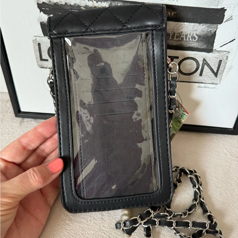 Quilted Pearl-Trim Black Crossbody Phone Bag - Unbranded - Picture 7 of 16